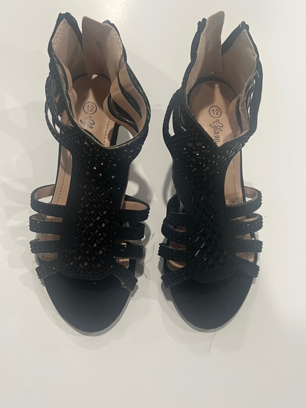 glam Black Strappy Woven Heels